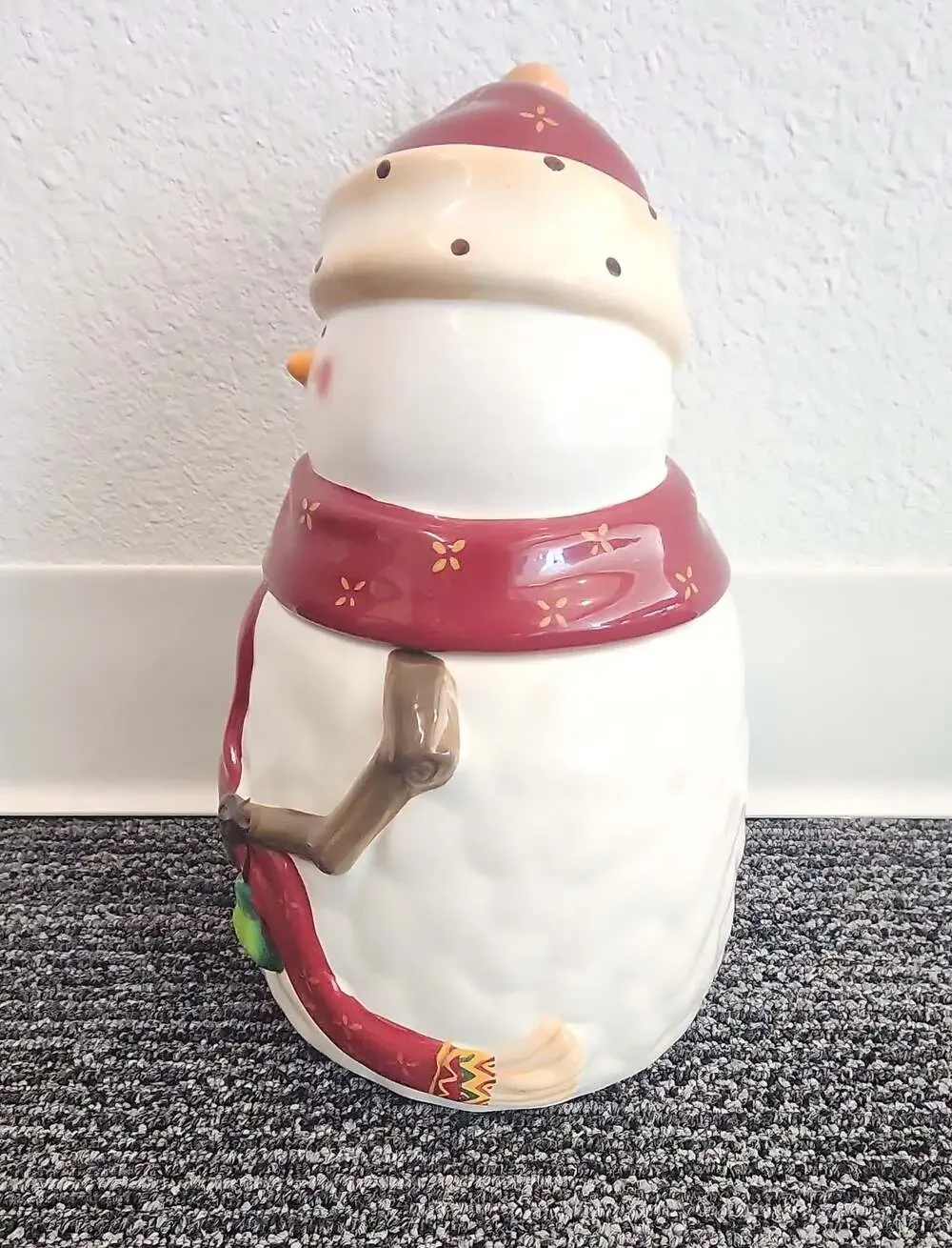 Hand Painted Ceramic Snowman Christmas Cookie Jar